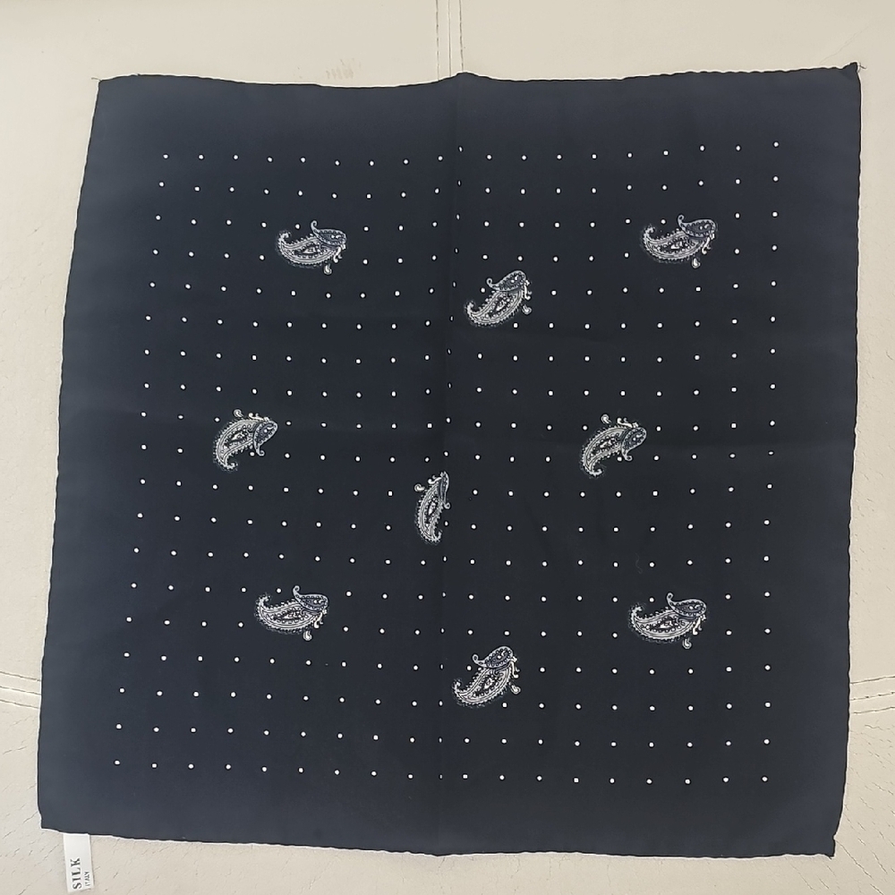 Silk Paisley Pocket Square - Black
